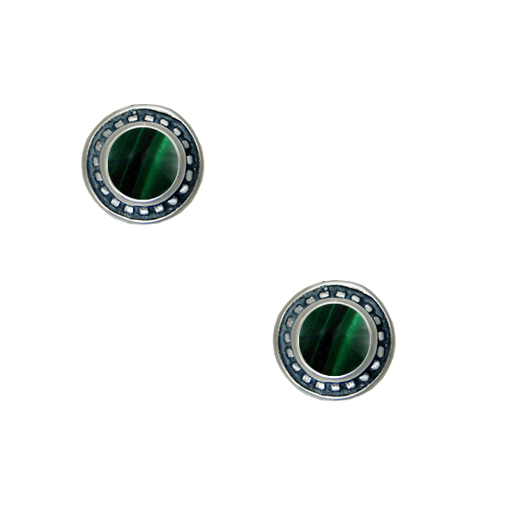 Sterling Silver Petite Malachite Post Stud Earrings
